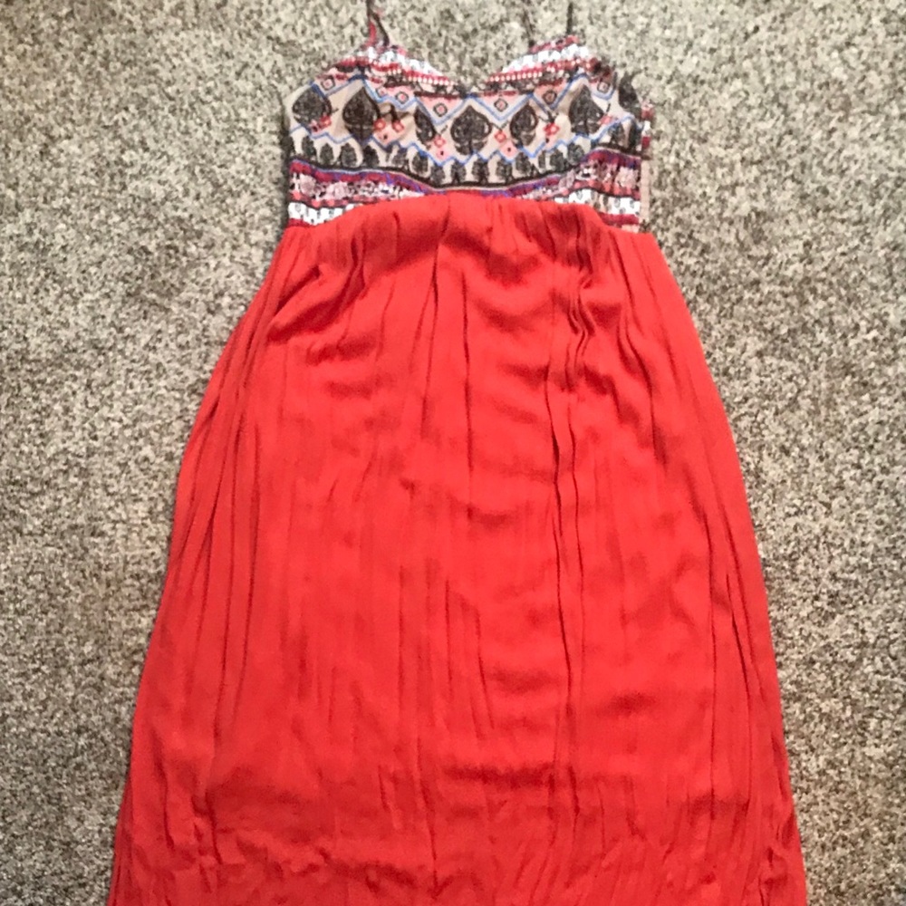 Patterned Top & Orange Maxi with Spaghetti Straps